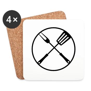 round cook grilling circle logo food grill fork pfan - Coasters (set of 4) - white - Front