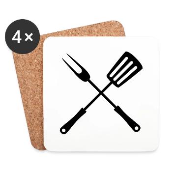 aliments fourchette grilles poêles outil couverts gr - Dessous de verre (lot de 4) - blanc - Devant