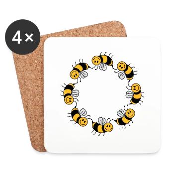 Motif de cercle d'abeilles drôle - Dessous de verre (lot de 4) - blanc - Devant