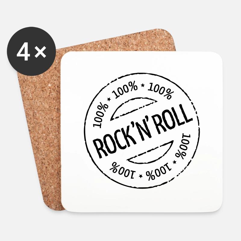 100% Rock 'n' Roll Stamp - Untersetzer (4er-Set) - Weiß
