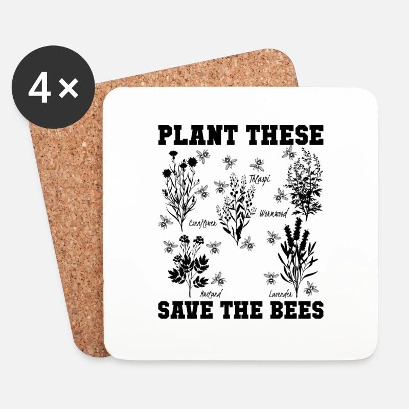 Plant these Save the Bees Geschenk - Untersetzer (4er-Set) - Weiß
