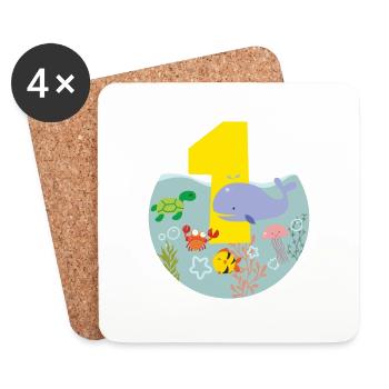 Marine life whale turtle gift 1st birthday - Coasters (set of 4) - white - Front
