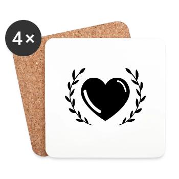 Symbole cadeau amour coeur - Dessous de verre (lot de 4) - blanc - Devant