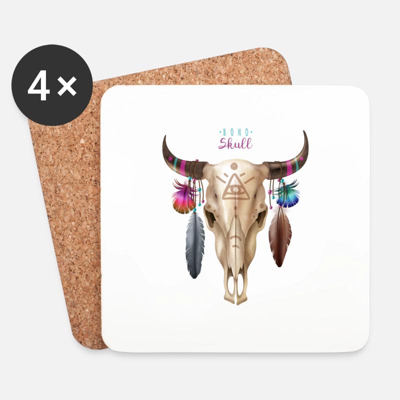 Bohoo Skull - Untersetzer (4er-Set) - Weiß
