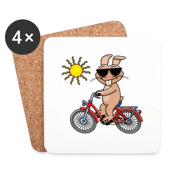 Cooler Hase fährt Fahrrad - Untersetzer (4er-Set) - Weiß - Vorne
