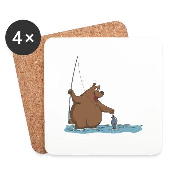 A bear is fishing for a fish gift - Coasters (set of 4) - white - Front