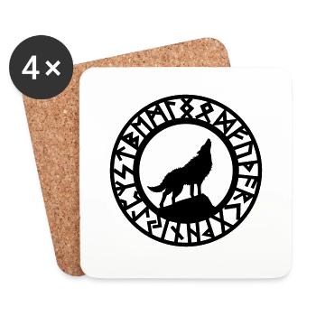Wolf Howling Runes - Coasters (set of 4) - white - Front