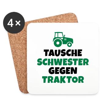 Tausche Schwester gegen Traktor - Untersetzer (4er-Set) - Weiß - Vorne