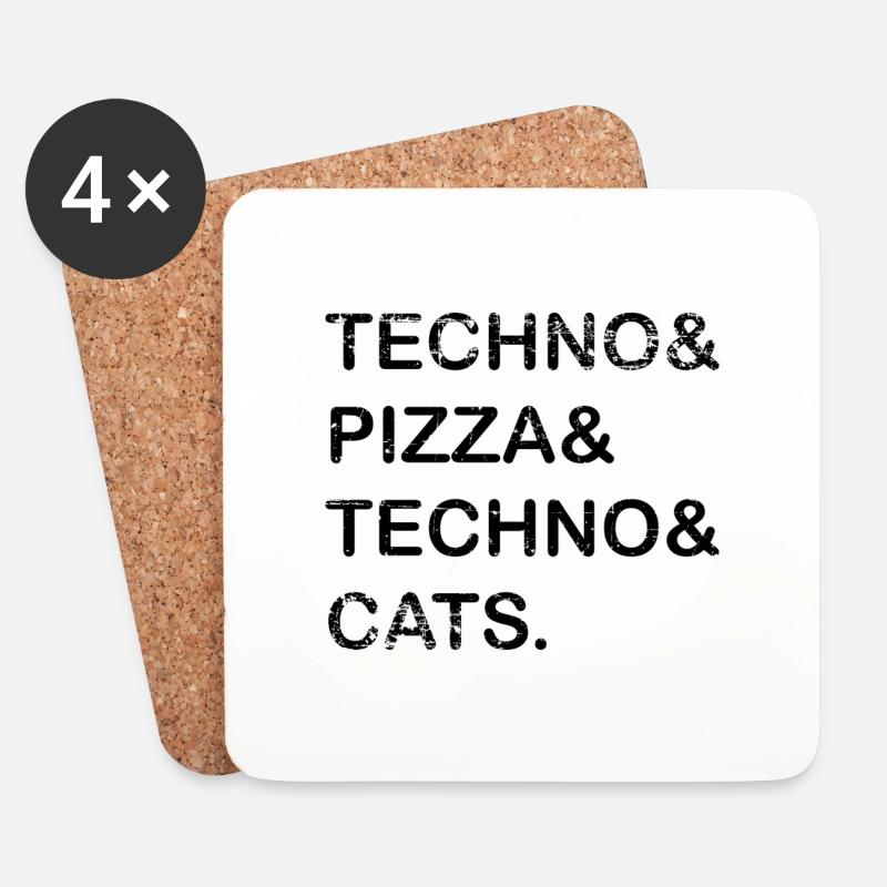 Techno Pizza Techno Cats Geschenk - Untersetzer (4er-Set) - Weiß