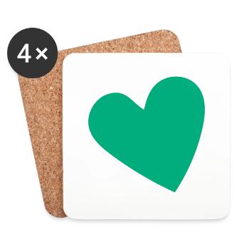 Coeur vert - Dessous de verre (lot de 4) - blanc - Devant