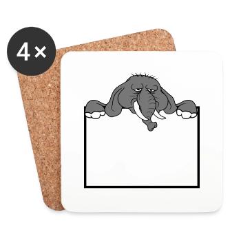 cadre bouclier éléphant visage triste mur texte f - Dessous de verre (lot de 4) - blanc - Devant