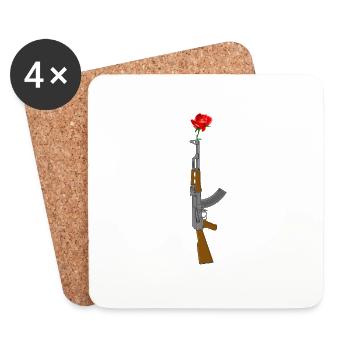 AK47 avec rose. Faites l'amour - pas la guerre! - Dessous de verre (lot de 4) - blanc - Devant