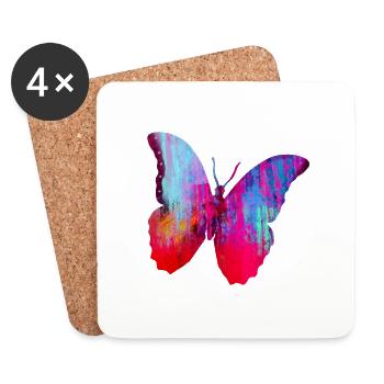 papillon, graffiti, peinture, rouge, rose - Dessous de verre (lot de 4) - blanc - Devant