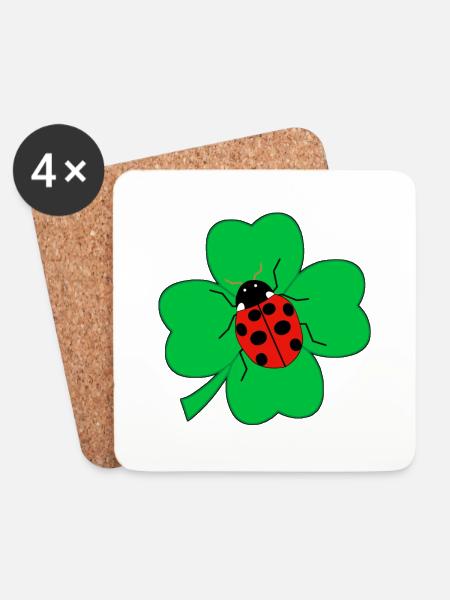 Marienkäfer auf Kleeblatt Glücksbringer Geschenk - Untersetzer (4er-Set) - Weiß