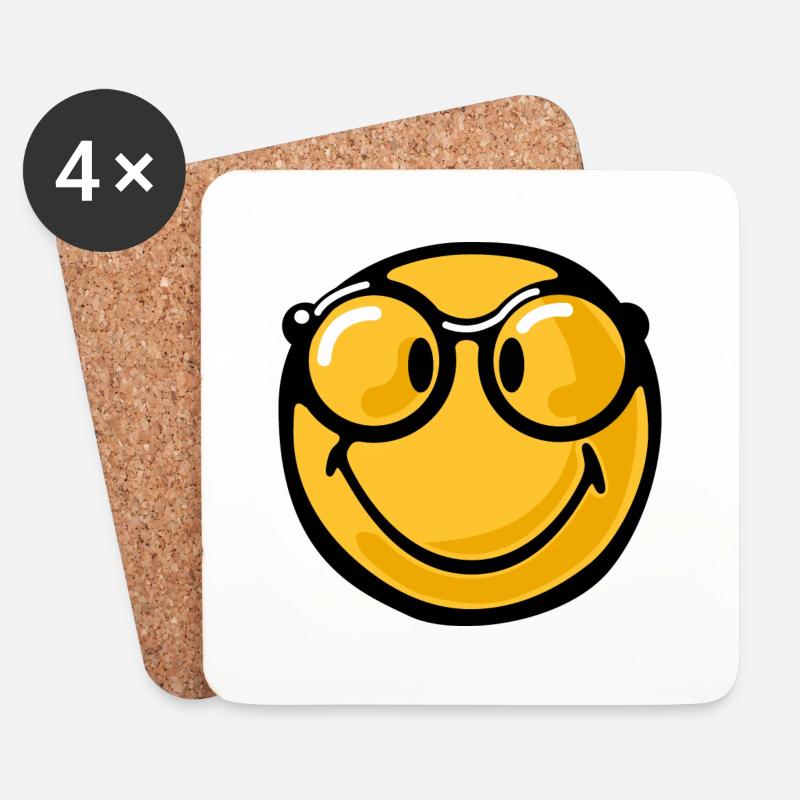 Smiley nerdy - Untersetzer (4er-Set) - Weiß