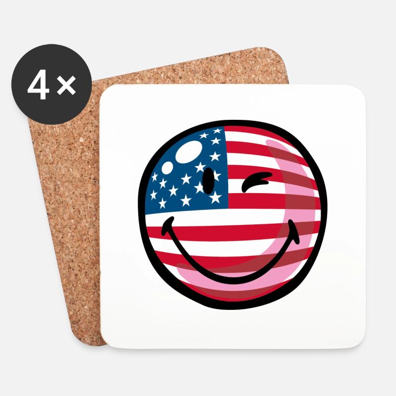 Smiley USA - Untersetzer (4er-Set) - Weiß