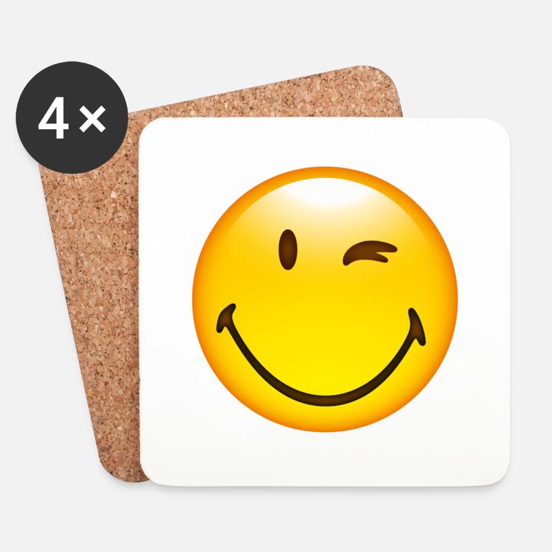 Smiley Glossy Happy Blink - Untersetzer (4er-Set) - Weiß