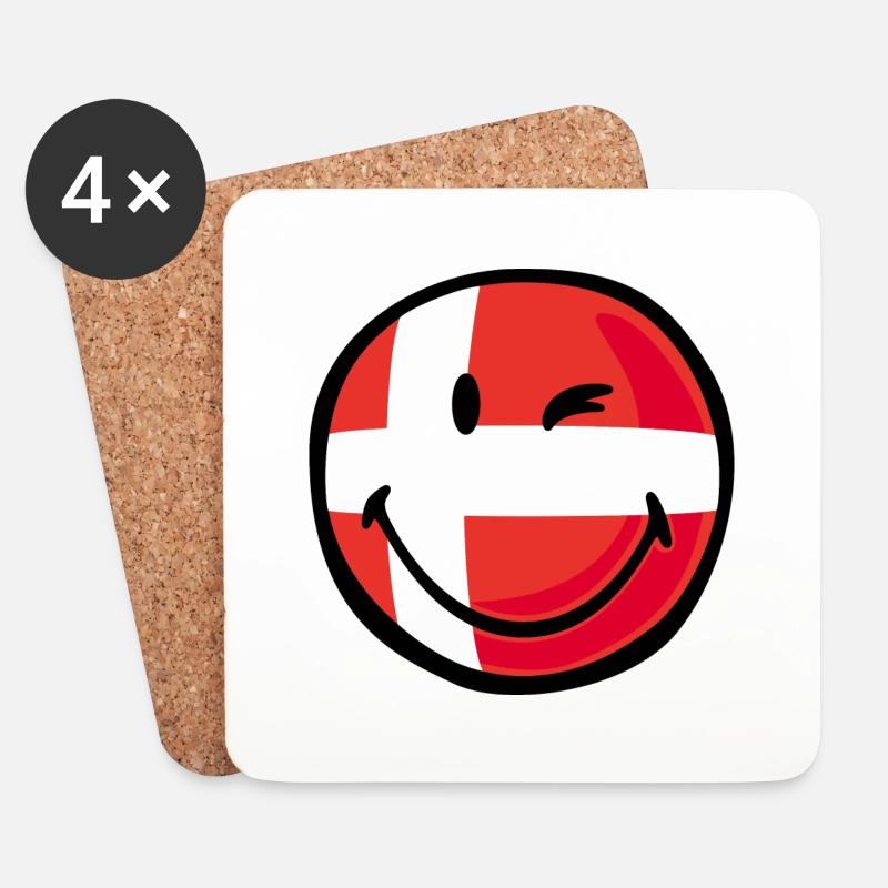 Smiley Flag Denmark - Untersetzer (4er-Set) - Weiß
