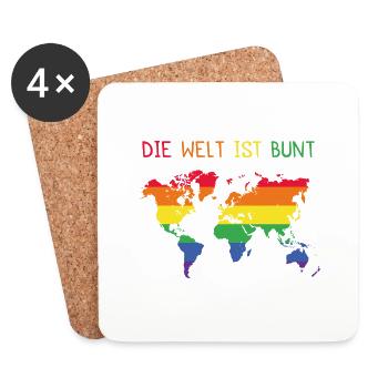 Die Welt ist Bunt LGBT Geschenk - Untersetzer (4er-Set) - Weiß - Vorne