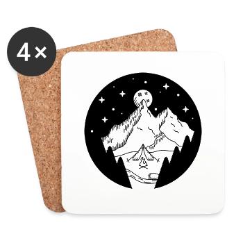 Cosy Mountain Campsite (Black) - Coasters (set of 4) - white - Front