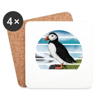 Painted Atlantic Puffin Bird Design Illustration - Coasters (set of 4) - white - Front