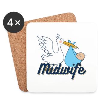 Sage-femme | Cadeau bébé profession cigogne obstétricien - Dessous de verre (lot de 4) - blanc - Devant