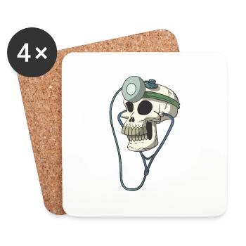 Crâne crâne squelette docteur docteur lampe frontale - Dessous de verre (lot de 4) - blanc - Devant