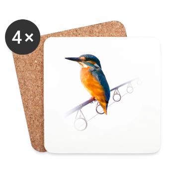 Kingfisher on a fishing rod - Coasters (set of 4) - white - Front