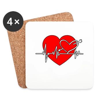 Coeur coeur EKG coeur ligne avec partenaire amour flèche - Dessous de verre (lot de 4) - blanc - Devant