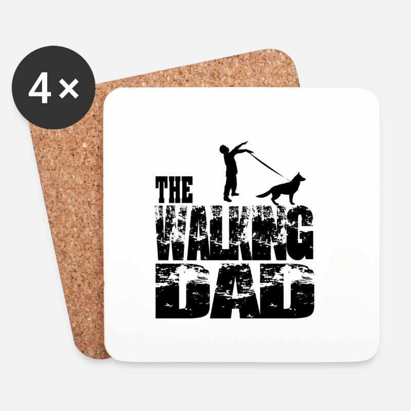 THE WALKING DAD #Zombie with Schäferhund - Untersetzer (4er-Set) - Weiß