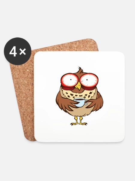 Eule Kaffee Tee - Untersetzer (4er-Set) - Weiß