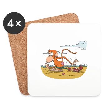 Monkey on the beach with crab - Coasters (set of 4) - white - Front