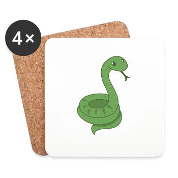 Green Snake (snek) with tongue out - Coasters (set of 4) - white - Front