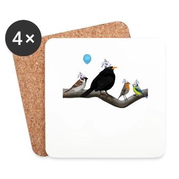 Blackbird fête son anniversaire avec ses amis - Dessous de verre (lot de 4) - blanc - Devant
