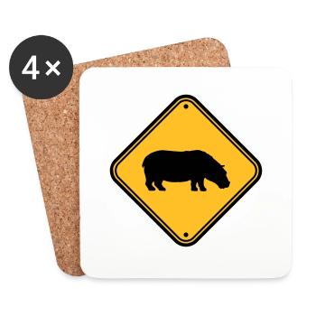 Attention hippo shield - Coasters (set of 4) - white - Front
