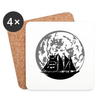 Moon silhouette sailing ship - Coasters (set of 4) - white - Front