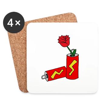 Red Rose in Energy Drink Can Gift Nerd - Coasters (set of 4) - white - Front