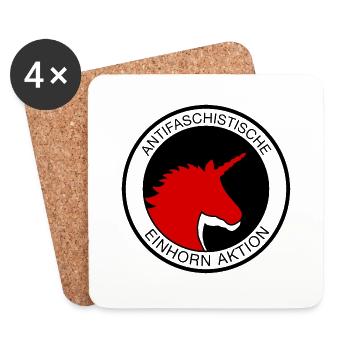 Antifaschistische Einhorn Aktion - Untersetzer (4er-Set) - Weiß - Vorne