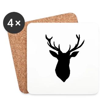 Deer logo black deer head elk reindeer Bambi - Coasters (set of 4) - white - Front