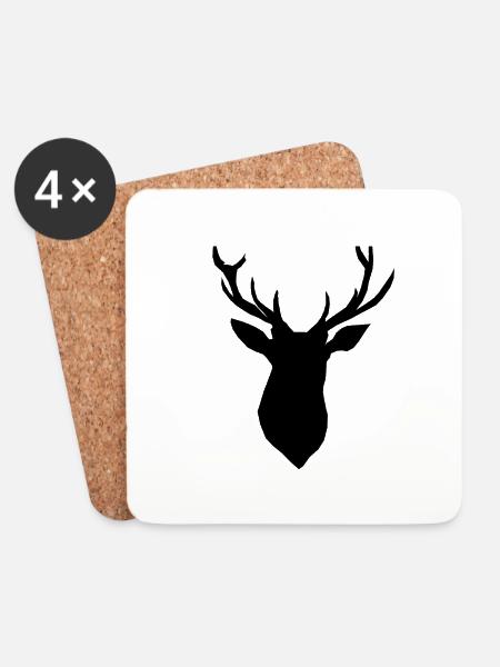 Hirsch Logo Schwarz Hirschkopf Elch Rentier Bambi - Untersetzer (4er-Set) - Weiß