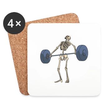 Squelette avec haltères haltérophilie squat fitness - Dessous de verre (lot de 4) - blanc - Devant