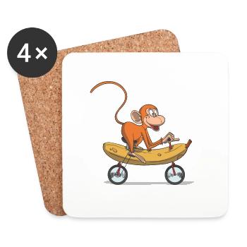 Funny monkey, monkey on bicycle banana - Coasters (set of 4) - white - Front