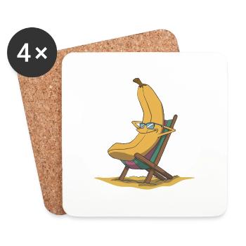 Banane dans une chaise longue - Dessous de verre (lot de 4) - blanc - Devant