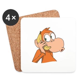 Monkey with banana phone - Coasters (set of 4) - white - Front