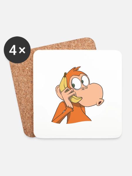 Affe mit Bananen Telefon - Untersetzer (4er-Set) - Weiß