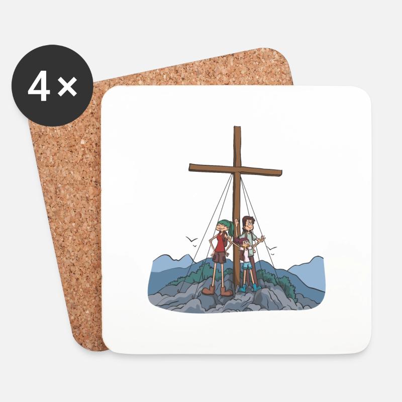 Wanderer am Gipfelkreuz im Gebirge - Untersetzer (4er-Set) - Weiß