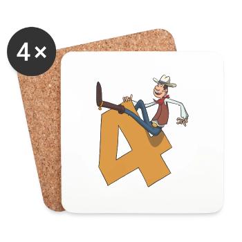 Cowboy children's birthday 4th birthday - Coasters (set of 4) - white - Front