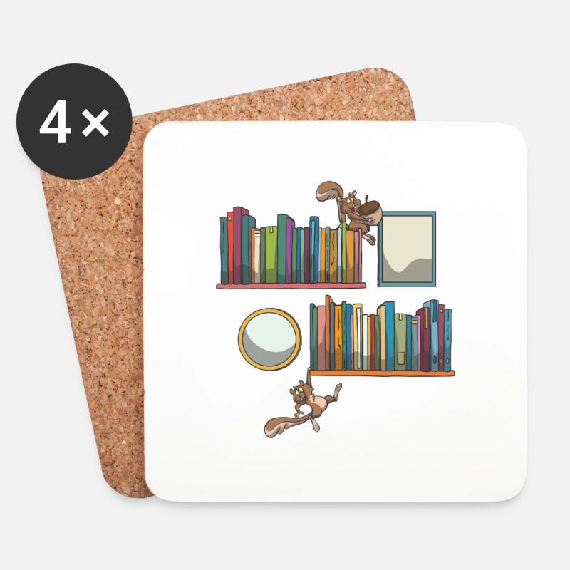 Bücherregal Buch Bücher Eichhörnchen - Untersetzer (4er-Set) - Weiß