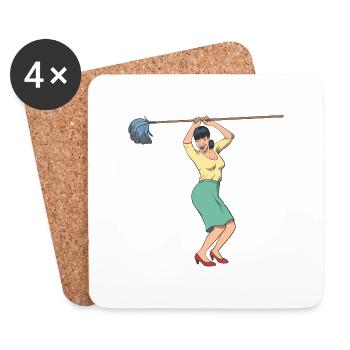 Putzfrau mit Reinigungmittel Vintage - Untersetzer (4er-Set) - Weiß - Vorne