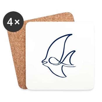One Line Fisch blau - Untersetzer (4er-Set) - Weiß - Vorne